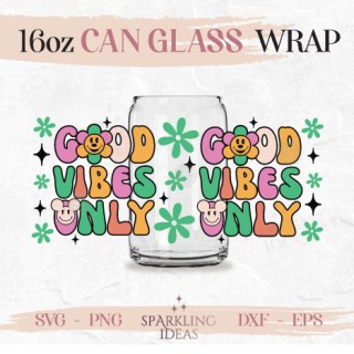 Good Vibes Only Can Glass SVG 16oz, Retro Mickey Flower Wrap Svg, Vintage Mouse Ears Cup Wrap, Mouse Smiley Face Svg, Vintage Groovy Svg