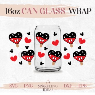 Mickey Heart Popsicles Can glass SVG 16oz, Mickey Ice Cream Love Glass Svg, Summer Snack Mouse Inspired Wrap Svg