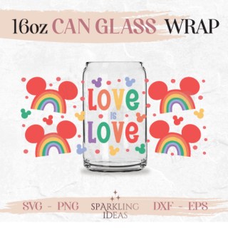 Love is Love Rainbow Can Glass SVG, Rainbow Mouse Ears Cup Wrap, LGBT Mouse Ears Svg, LGBT Pride Month Svg