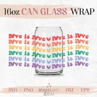 Love is Love Can Glass SVG, Wavy Letters Cup Wrap, LGBT Mouse Ears Svg, LGBT Pride Month Svg