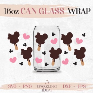 Mickey Ears Popsicles Can glass SVG 16oz, Ice Cream Love Glass Svg, Summer Snack Mouse Inspired Wrap Svg