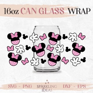 Minnie Ears Can Glass SVG 16oz, Mouse Gloves Glass Svg, Magical Ears Wrap Svg