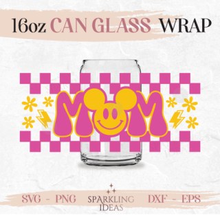 Mom Mickey Ears Can Glass SVG 16oz, Mom Mickey Happy Face Glass Svg, Checkered Mom Wrap Svg, Vintage Mouse Ears Cup Wrap, Vintage Groovy Svg