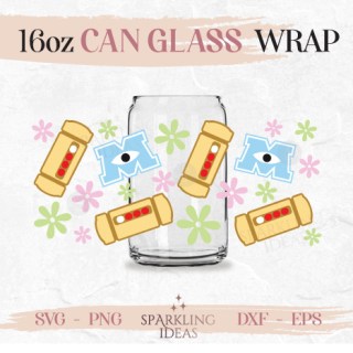 Monsters University Can Glass SVG 16oz, Monsters, Inc Wrap Svg, Scream Canisters Cup Wrap