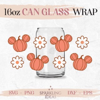 Pumpkins with Flowers Can Glass SVG 16oz, Retro Groovy Wrap Svg, Vintage Pumpkin Cup Wrap, Mouse Pumpkin Svg, Vintage Groovy Svg, Pumpkin Season SVG