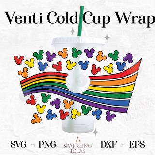 Rainbow Mouse Ears Wrap For Cold Cups 24oz SVG, Mouse Pride Cold Cup Svg, LGBT Mouse Ears Svg, LGBT Pride Month Svg