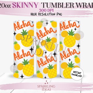 20oz Skinny Tumbler Pineapple Mickey Ears Wrap, Aloha Tumbler, Summer Pineapple Digital png Sublimation