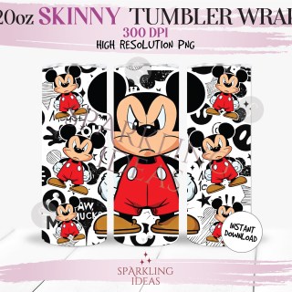 20 oz Skinny Tumbler Mickey Angry Face Wrap, Mouse Inspired Tumbler png, Magical World Inspired Digital png Sublimation