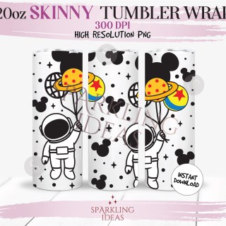 20 oz Skinny Tumbler Astronaut Wrap, Mouse Balloon Tumbler, Magical World Digital PNG Sublimation