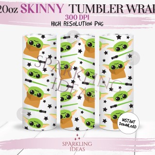 20 oz Skinny Tumbler Baby Yoda Wrap, Lightsaber Tumbler, Star Wars Digital PNG Sublimation