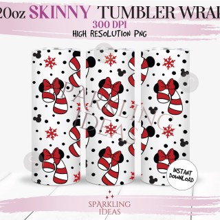 20 oz Skinny Tumbler Candy Cane Ears Wrap, Mickey Christmas Tumbler, Magical World Digital PNG Sublimation