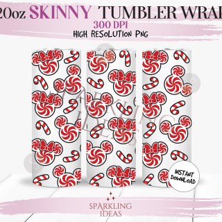 20 oz Skinny Tumbler Candy Christmas Wrap, Mickey Peppermint Tumbler png, Magical Christmas Inspired Digital png Sublimation
