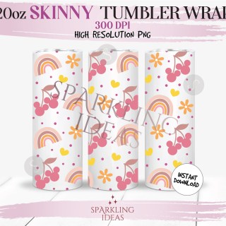 20 oz Skinny Tumbler Mouse Rainbow Wrap, Mickey Cherry Tumbler, Magical World Digital PNG Sublimation