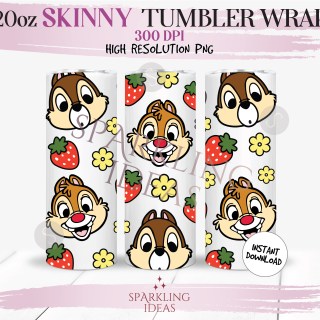 20 oz Skinny Tumbler Chip and Dale Wrap, Chipmunk Double Trouble Tumbler, Magical World Digital PNG Sublimation