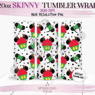 20 oz Skinny Tumbler Mickey Cupcake Reindeer Wrap, Christmas Cupcake Tumbler png, Magical Christmas Inspired Digital png Sublimation