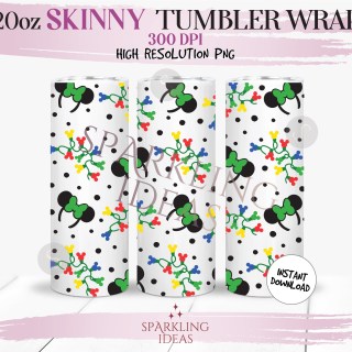 20 oz Skinny Tumbler Mouse Ears Christmas Wrap, Mickey Christmas Lights Tumbler png, Magical Christmas Inspired Digital png Sublimation