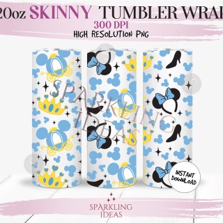 20 oz Skinny Tumbler Cinderella Carriage Wrap, Fairy Wish Tumbler, Princess Crown Ears Digital PNG Sublimation