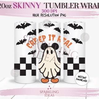20 oz Skinny Tumbler Creep It Real Wrap, Mouse Halloween Tumbler, Retro Mickey Halloween Digital PNG Sublimation