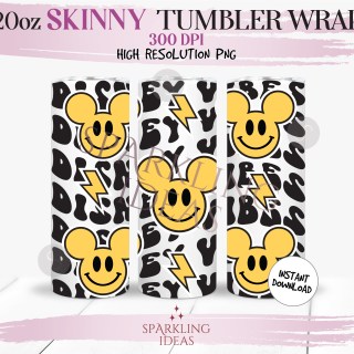 20 oz Skinny Tumbler Magical Vibes Wavy Letters  Wrap,  Retro Mickey Face Tumbler, Vintage Groovy Inspired Digital png Sublimation
