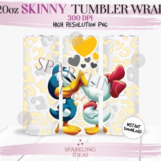 20 oz Skinny Tumbler Donald Kissing Daisy Wrap, Donald Inspired Tumbler png, Magical World Inspired Digital png Sublimation
