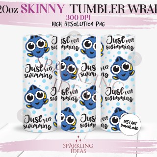 20 oz Skinny Tumbler Just keep Swimming Wrap, Dory Tumbler, Magical World Digital PNG Sublimation