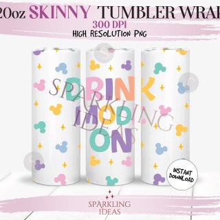 20 oz Skinny Tumbler Drink Mode On Wrap, Magical Place Tumbler, Mouse Head Digital PNG Sublimation