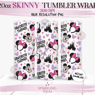 20 oz Favorite Things Mouse Tumbler Wrap, Magical Castle Tumbler png, Mouse Ears Headband Digital png Sublimation