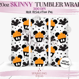 20 oz Skinny Tumbler Mickey Ears Halloween Cupcake Wrap, Mouse Ears Halloween Tumbler png, Mouse Snack Halloween Digital png Sublimation