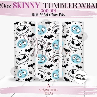 20 oz Skinny Tumbler Jack and Sally Wrap, Nightmare Before Christmas Tumbler, Sally Jack face Digital png Sublimation