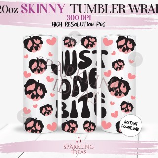 20 oz Skinny Tumbler Just One Bite Wrap, retro Groovy Halloween Tumbler, Poison Apple Digital PNG Sublimation