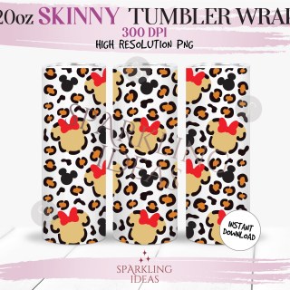 20 oz Leopard Minnie Ears Tumbler Wrap, Animal Print Mouse Tumbler png, Animal Kingdom Digital png Sublimation