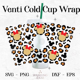 Leopard Minnie Wrap For Cold Cups 24oz SVG, Animal Print Mouse Cold Cup Svg, Animal Kingdom Glass Can Wrap, Mouse head cheetah leopard