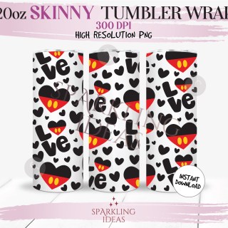 20 oz Skinny Tumbler Love Mickey Heart Wrap, Love Mickey Ears Tumbler, Mouse Valentine's Day Digital PNG Sublimation