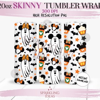 20 oz Skinny Magical Halloween Tumbler Wrap, Mouse Ears Halloween Tumbler png, Mouse Snack Halloween Digital png Sublimation