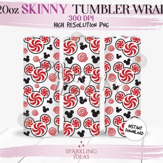 20 oz Skinny Tumbler Candy Ears Wrap, Christmas Mickey Candy Ears Tumbler, Magical World Digital PNG Sublimation
