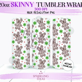 20 oz Skinny Tumbler Mickey Gingerbread Cookie Wrap, Mouse Christmas Tumbler, Magical Christmas Inspired Digital png Sublimation