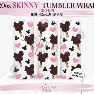 20 oz Skinny Tumbler Mickey Ice Cream Wrap, Ice Cream Snack Ears Tumbler, Summer Snack Popsicles Digital PNG Sublimation