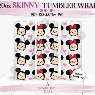 20 oz Skinny Tumbler Mouse Tsum Tsum Wrap, Tsum Tsum Inspired Tumbler png, Magical World Inspired Digital png Sublimation