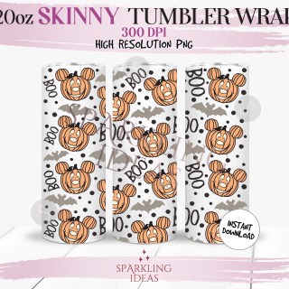 20 oz Mouse Pumpkins Halloween Tumbler Wrap, Mouse Boo Halloween Tumbler png, Pastel Pumpkins Digital png Sublimation