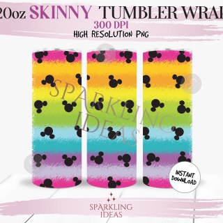 20 oz Skinny Tumbler Mouse Rainbow Wrap, Rainbow Colors Inspired Tumbler png, Magical World Inspired Digital png Sublimation