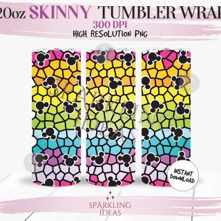 20 oz Skinny Tumbler Mickey Rainbow Mosaic Wrap, Rainbow Colors Inspired Tumbler png, Magical World Inspired Digital png Sublimation
