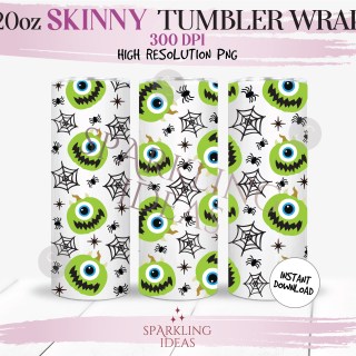 20 oz Skinny Tumbler Mike Pumpkin Halloween Wrap, Monster Inc Halloween Tumbler, Halloween Digital PNG Sublimation