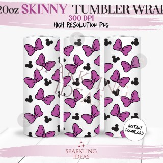 20 oz Minnie Bow Tumbler Wrap, Mouse Ears Tumbler png, Pink Bow Mouse Digital png Sublimation