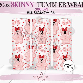 20 oz Skinny Tumbler Minnie Gingerbread Cookie Wrap, Mouse Christmas Tumbler, Magical Christmas Inspired Digital png Sublimation