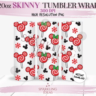 20 oz Skinny Tumbler Candy Cane Lollipop Christmas Wrap, Mouse Peppermint Tumbler, Magical Christmas Inspired Digital PNG Sublimation
