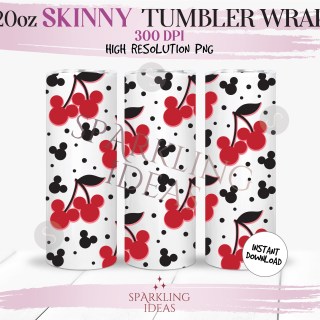 20 oz Skinny Tumbler Mickey ears Cherries Wrap, Mouse Cherry Inspired Tumbler, Magical World Inspired Digital png Sublimation