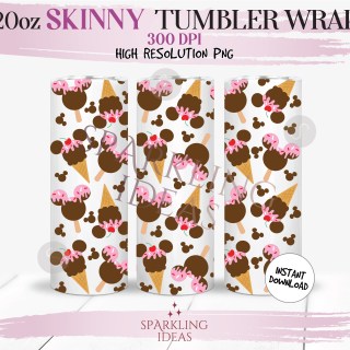 20 oz Skinny Tumbler Mickey Ears Chocolaet Ice Cream Wrap, Ice Cream Snack Ears Tumbler, Summer Snack Digital PNG Sublimation