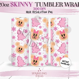 20 oz Skinny Tumbler Pink Gingerbread Mouse Wrap, Pink Christmas Tumbler, Magical Christmas Inspired Digital PNG Sublimation