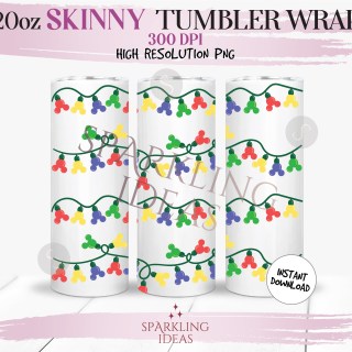 20 oz Skinny Tumbler Mickey Christmas Lights String Wrap, Mouse Ears Christmas Lights Tumbler png, Magical Christmas Inspired Digital png Sublimation