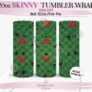 20 oz Skinny Tumbler Mouse Ears Christmas Wrap, Green Buffalo Plaid Tumbler, Magical Christmas Inspired Digital png Sublimation